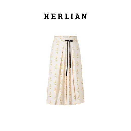 Herlian2025年夏季新品女士立体剪裁缎面碎花百褶裙 商品图4