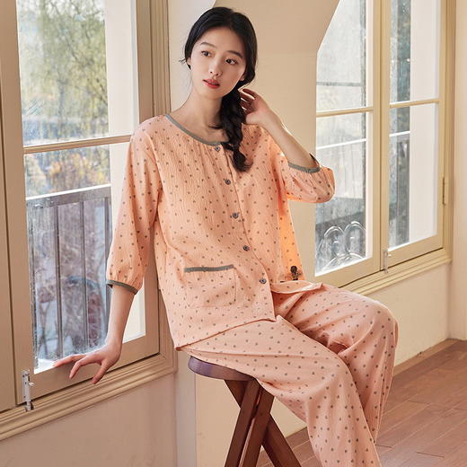 韩版睡衣女两件套装夏季带胸垫七分袖薄款甜美家居服宽松大码 商品图4