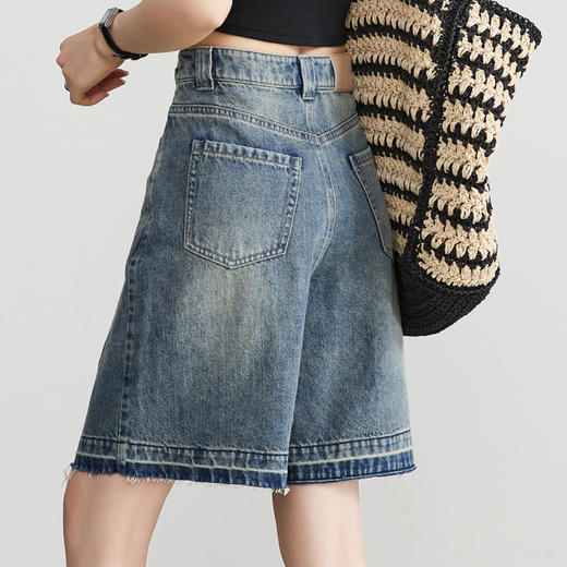 【五分牛仔短裤】逸阳全棉喷绘泼墨毛边宽松显瘦直筒裤子1086 商品图4