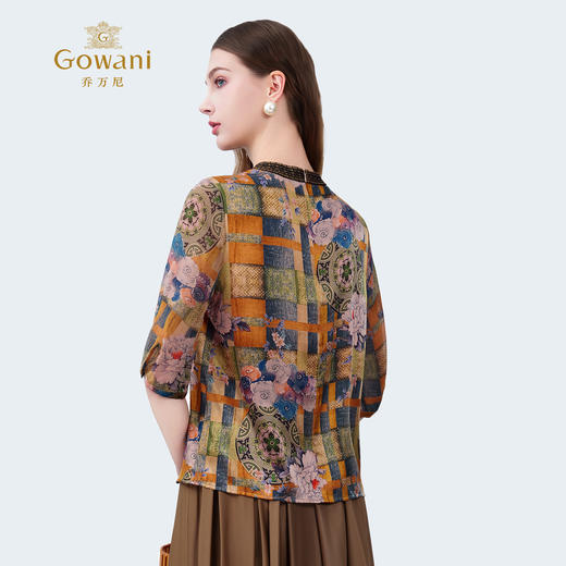 乔万尼新品2025撞色印花真丝小盆领上衣衬衫ED2C425 商品图4