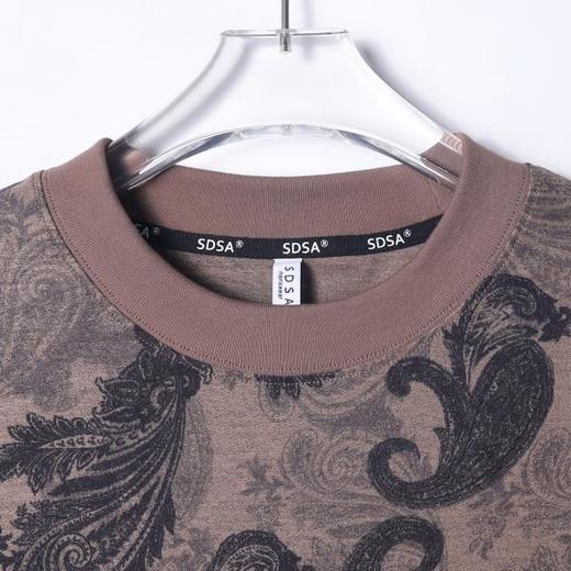 T3532夏季高级感新款男士磨毛撞色圆领短袖T恤抽象羽毛图案设计上衣 商品图2