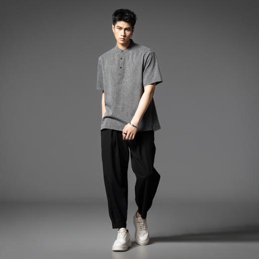 PINLI品立2025夏季新款潮流休闲立领短袖T恤宽松简约百搭男士体恤B252111089 商品图4