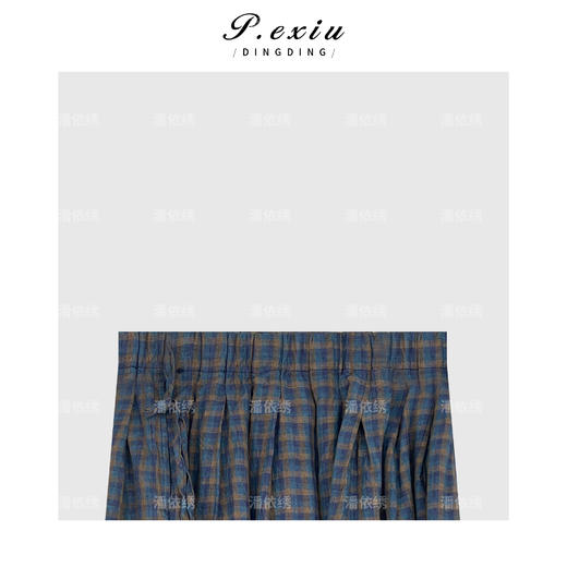 04-3潘依绣丁丁宠粉亚麻韩系撞色格子松紧腰半身裙 Q10921 商品图2