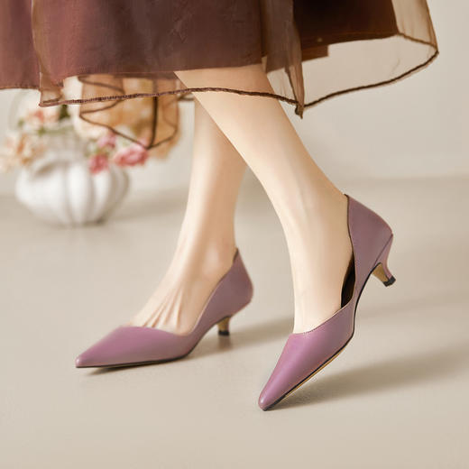 【预售5天】绝美侧空小高跟鞋，低跟中跟真皮时尚气质尖头单鞋MBJR&A6908 商品图0