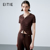 EITIE爱特爱夏季新款设计感抽绳收腰显瘦V领短款上衣T恤7802504 商品缩略图0
