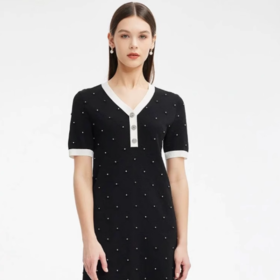 S1M1马天奴 V领钉珠针织连衣裙MRS612SWH0