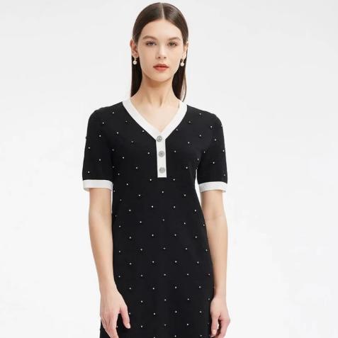 S1M1马天奴 V领钉珠针织连衣裙MRS612SWH0 商品图0