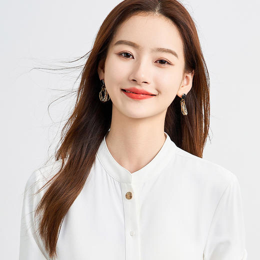 罗蒙春夏长袖衬衫女士时髦休闲圆领衬衣女通勤百搭白衬衣上衣 商品图4