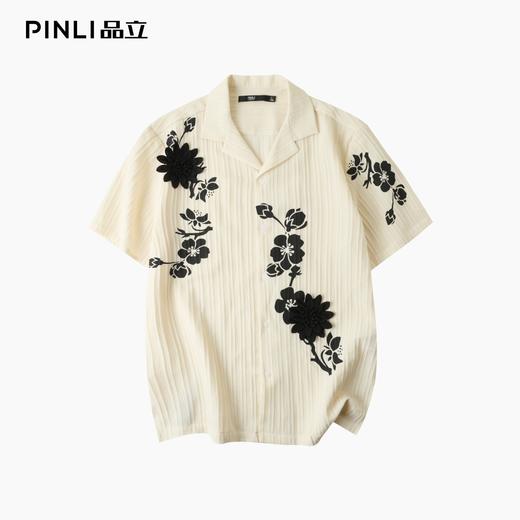 PINLI品立夏季新款国潮印花短袖衬衫男士休闲贴布绣宽松衬衣B252113059 商品图3