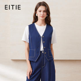 EITIE爱特爱时尚复古百搭显瘦V领通勤牛仔马甲外套上衣夏新款B2503606A