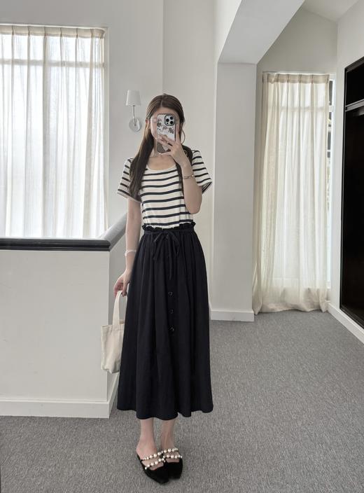 随身携带我的风景｜简约通勤 拼接收腰设计连衣裙 面料自带天然棉籽壳 藏青色 商品图1