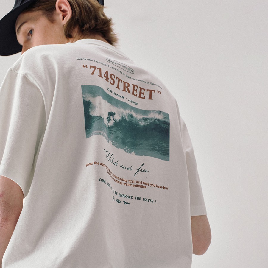 714street美式冲浪水印印花短袖T恤2025夏季新款重磅全棉国潮上衣