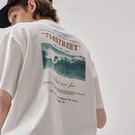 714street美式冲浪水印印花短袖T恤2025夏季新款重磅全棉国潮上衣