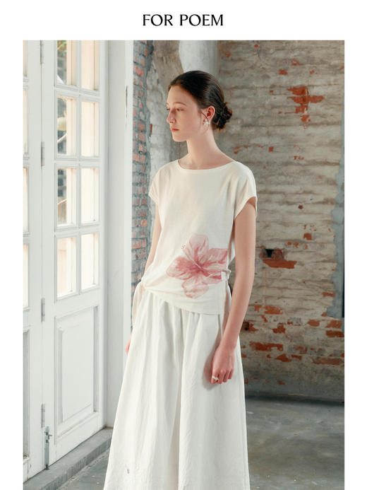 ForPoem 现货 25/SS原创设计亚麻棉休闲绑带短袖上衣T恤 商品图2