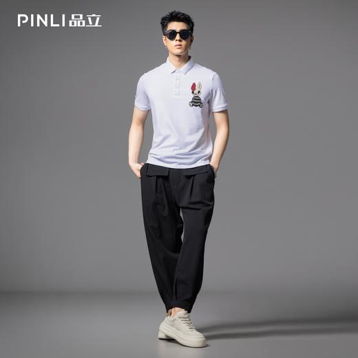 PINLI品立2025夏季夏季新款修身翻领兔子贴布绣短袖POLO衫男体恤BG252112095 商品图2