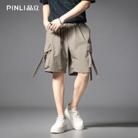 PINLI品立2025夏季新款潮牌大口袋工装短裤男宽松休闲运动五分裤