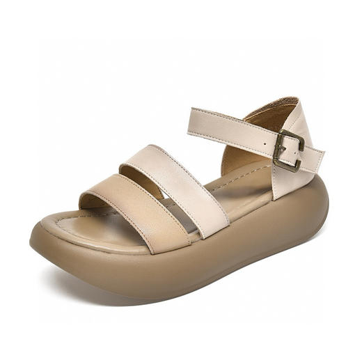 WSS5118300厚底凉鞋女2024夏季露趾包跟休闲凉鞋简约气质拼色松糕跟罗马凉鞋 商品图4