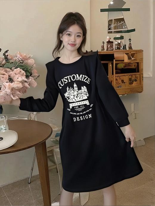 双十二福利！【诗铭洛可】W914 印花卫衣裙长袖压褶连衣裙 商品图1