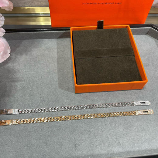 HERMES爱马仕 Kelly Gourmette玫瑰金色/银色镶钻 玫瑰金色 银色女款 V金版本 手链 女款（SJ） 商品图3
