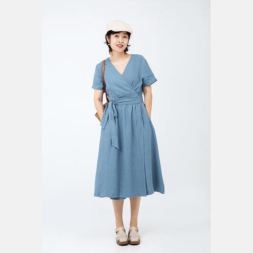 亚麻裹身连衣裙 商品图0