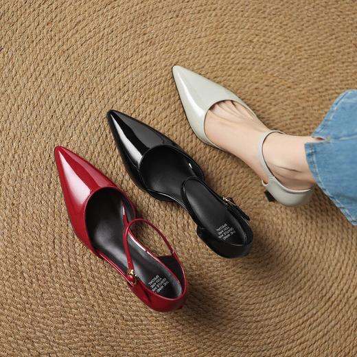 【预售5天】韩版通勤高跟凉鞋女漆皮红色皮带扣细跟春夏中空单鞋DYJ&CX1877 商品图4