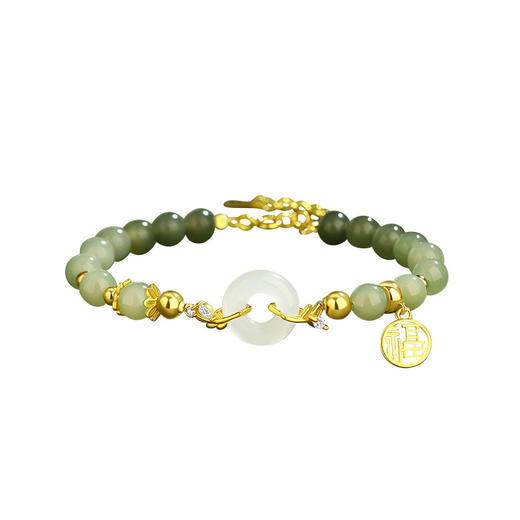 【母亲节礼物】六鑫珠宝 麦穗平安扣福字和田玉手串 复古国潮新中式 商品图4