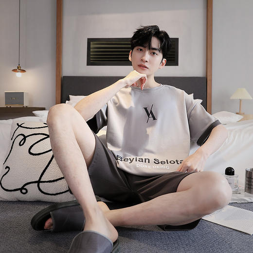 男生家居服套装男士夏季圆领短袖短裤薄款休闲大码可外穿 商品图2