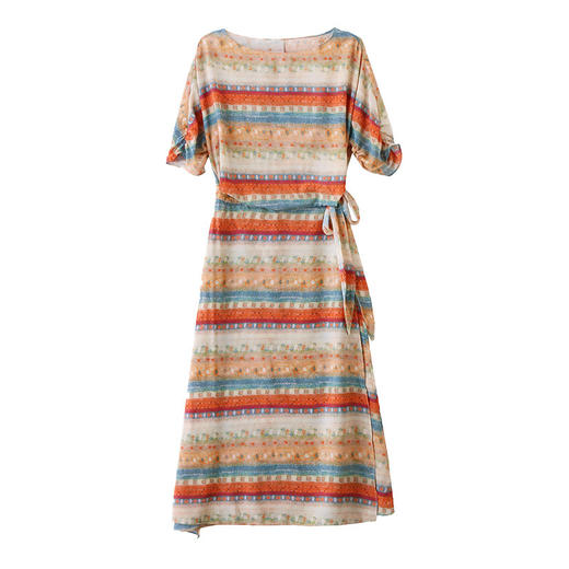 2025夏季新款时尚印花休闲韩系花朵亚麻爆款短袖连衣裙中长裙子HR-NIQIEM251266 商品图4