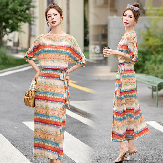 2025夏季新款时尚印花休闲韩系花朵亚麻爆款短袖连衣裙中长裙子HR-NIQIEM251266 商品图2