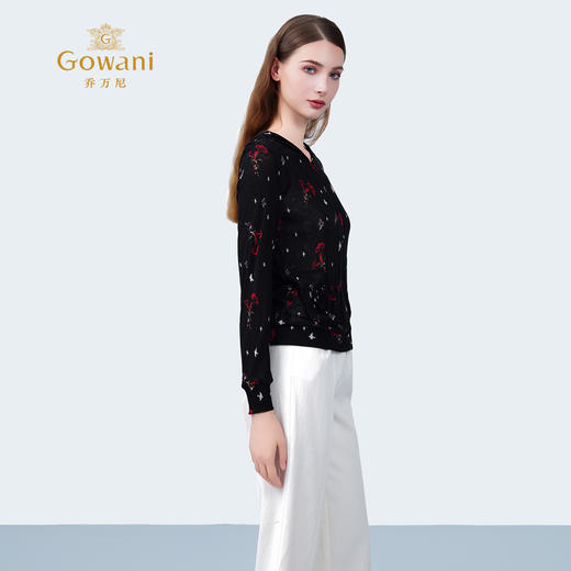 乔万尼2025新品100%真丝印花针织网眼连帽衫ED2B501 商品图2