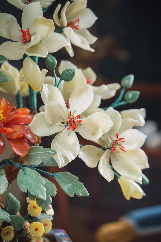 【已售】独角鹿西洋古董 中国出品传统宝相花纹景泰蓝方盆装饰「玉堂富贵」珍宝像生盆景 商品图6