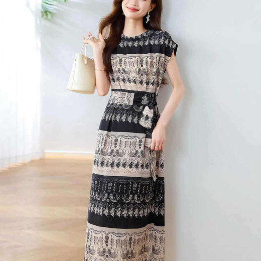 时尚气质复古休闲撞色，印花收腰显瘦好看连衣裙HR-BBL5013 商品图1