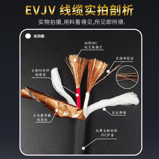 爆款★热销【新款铝箔屏蔽@专业舞台音响线】EVJV2/4/6/8芯专业演出音响线材纯铜工程通用无氧铜喇叭线功放音频线连接音箱线婚庆音箱装修预埋加厚外皮抗压防水线加厚高弹软料抗拉耐磨耐弯折防水抗氧化足米 商品图4