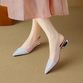 【预售5天】新款真皮法式气质配裙子包头凉鞋女绝美小跟鞋夏季尖头凉单鞋DB&M6351