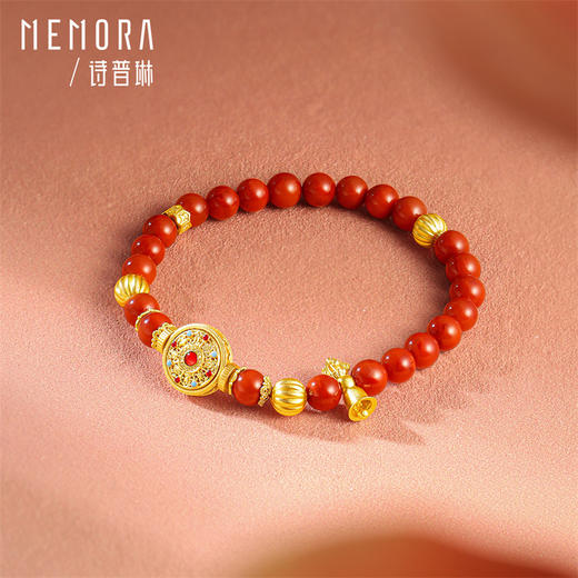 足金八宝罗盘手链 南红玛瑙足金南瓜珠六字箴言手串手链【按克计价黄金3】MEMORA诗普琳GB307101 商品图4
