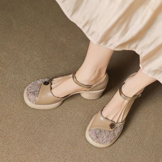 【预售5天】轻软舒适！仙女风透气网纱粗跟包头凉鞋女新款真皮百搭厚底高跟鞋ZYY&A1228 商品图2