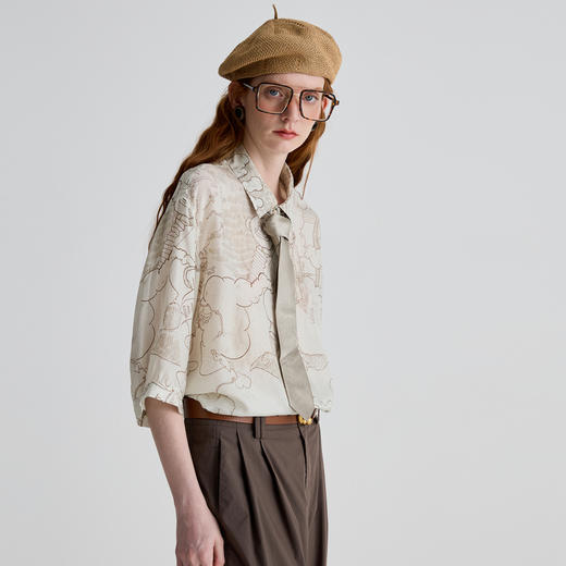 谜底衬衫分袖女2025夏季新品复古风通勤宽松桑蚕丝衬衣252GC0685 商品图1