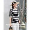 米思阳2025夏季新款设计感撞色条纹针织T恤减龄娃娃领五分袖上衣5916 商品缩略图2