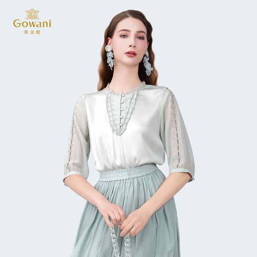 乔万尼夏季新品真丝优雅气质拼接上衣ED2C447 商品图1