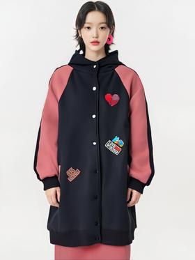 超值购【诗铭洛可】K-254 加绒卫衣贴布绣中长连帽卫衣加绒加厚A14-3