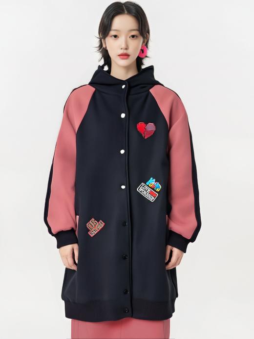 超值购【诗铭洛可】K-254 加绒卫衣贴布绣中长连帽卫衣加绒加厚A14-3 商品图0