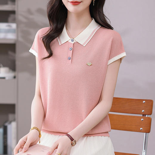 冰丝polo领休闲短袖T恤，正肩翻领宽松上衣CC-DN9909 商品图1
