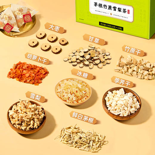 北京同仁堂内廷上用茅根竹蔗雪梨茶 甘蔗马蹄水果茶 养生凉茶10克*12袋/盒 商品图2