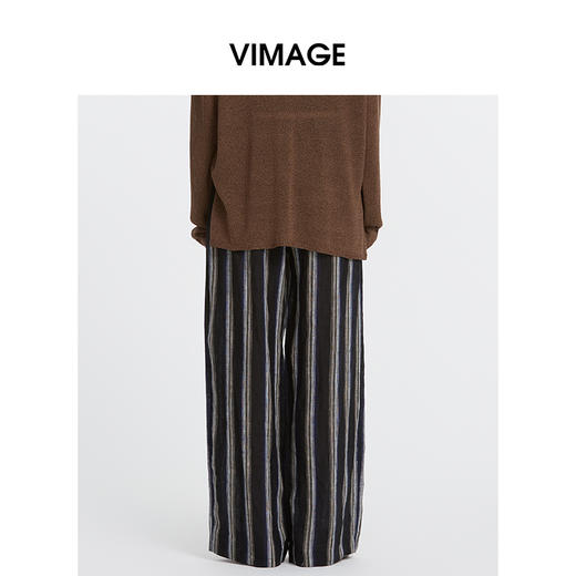 VIMAGE纬漫纪复古老钱风垂坠百搭宽松时尚条纹阔腿裤2025夏季新款V2305943 商品图4
