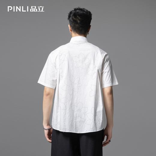 PINLI品立2025夏季新款潮牌镂空绣花短袖衬衫男宽松休闲百搭衬衣GD252113376 商品图3