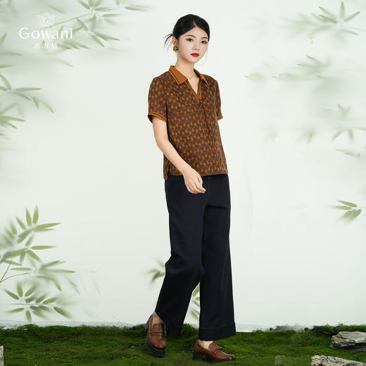 【爱心回纹】【香云纱】乔万尼2025新品polo领设计100%真丝衬衫上衣ED2C457 商品图3