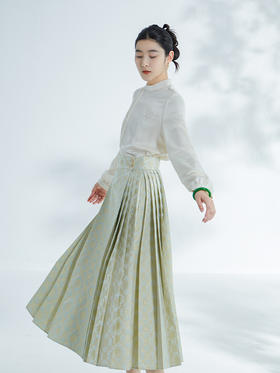 荷言GL 云舒 八达晕织金改良马面裙金绿色一片式围裹裙装