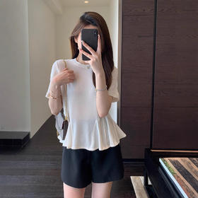 重磅醋酸!凉感舒适下摆荷叶边减龄圆领短袖T恤女春夏新款!
