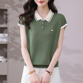 冰丝polo领休闲短袖T恤，正肩翻领宽松上衣CC-DN9909