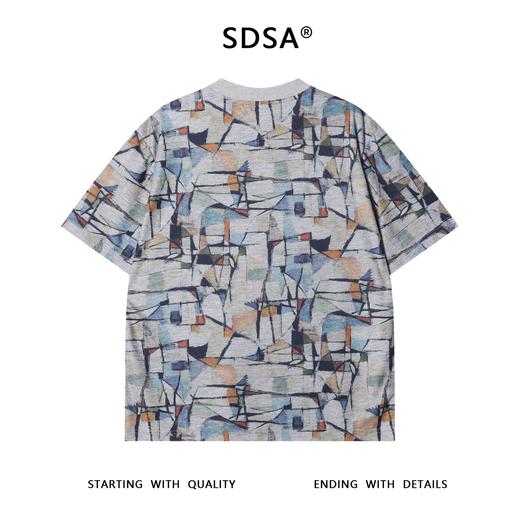 T3566夏季高级感新款男士韩系几何涂鸦风设计短袖T恤百搭时尚圆领上衣 商品图5